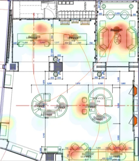 Heatmap di permanenza dei visitatori nello store